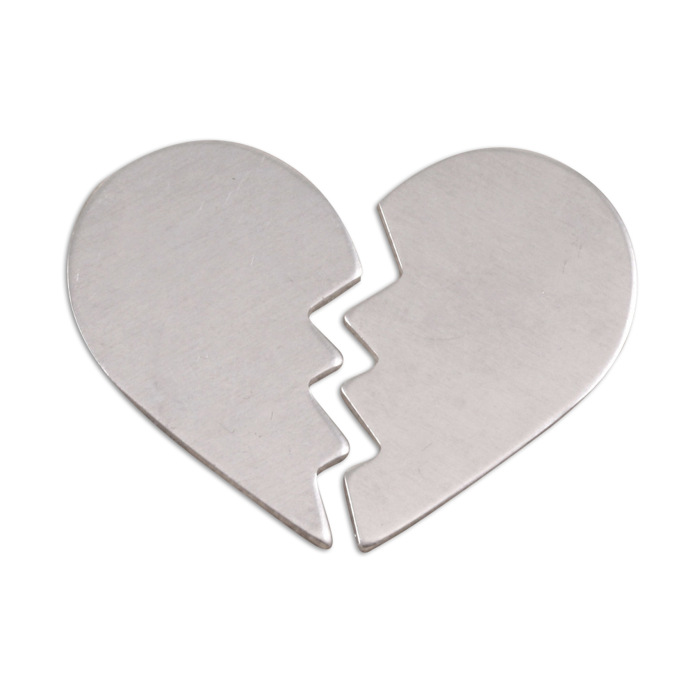 Metal Stamping Blanks Aluminum Broken Heart, 2 parts, 26mm (1.02") x 16mm (.63"), 18g, Pack of 5
